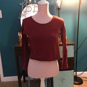 Maroon long sleeve crop top